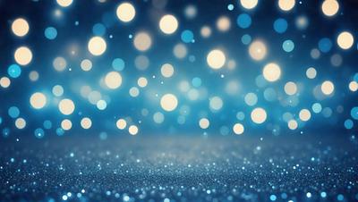 The primary subject of the image is a blue background with a pattern of bright, shining lights. The setting appears to be a dark room, and the visual style is a combination of a photo and digital art. The colors and mood of the image are predominantly blue, with a sense of brightness and energy.