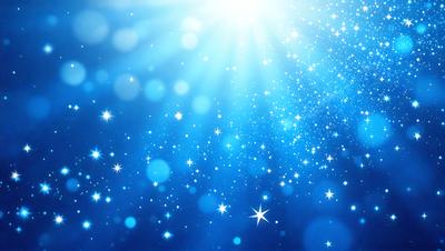 The primary subject of the image is a bright blue sky filled with stars. The setting is a night sky, and the visual style is a photo. The colors and mood of the image are predominantly blue, with a sense of wonder and tranquility.
