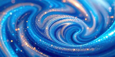 The primary subject of the image is a swirling, blue, and gold pattern. The setting is a blue background, and the visual style appears to be a digital art or illustration. The dominant colors are blue and gold, creating a vibrant and lively atmosphere.
