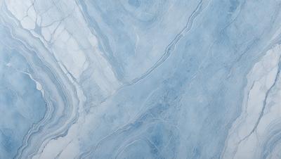 The primary subject of the image is a blue marble tile. The setting is a bathroom, with the tile covering the walls and floor. The visual style is a close-up of the tile, showcasing its intricate design and texture. The dominant colors are blue and white, creating a calm and soothing atmosphere.