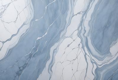 The primary subject of the image is a marble tile with a blue and white pattern. The setting is a bathroom, as indicated by the presence of the marble tile. The visual style is a close-up of the tile, showcasing its intricate design. The colors and mood of the image are predominantly blue and white, creating a clean and elegant atmosphere.