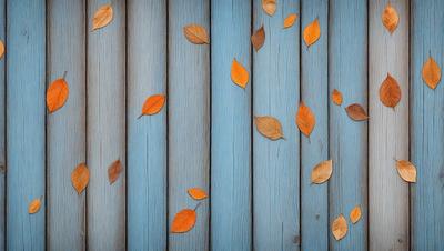 The primary subject of the image is a wall with a blue background and a wooden texture. The setting is a room with a wooden wall, and the visual style is a photo. The dominant colors are blue and orange, creating a warm and inviting atmosphere.