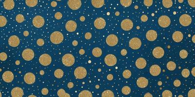 The primary subject of the image is a pattern of gold circles on a blue background. The setting is a dark blue surface, and the visual style appears to be a combination of a photo and digital art. The dominant colors are gold and blue, creating a sense of depth and contrast. The overall atmosphere of the image is elegant and sophisticated.