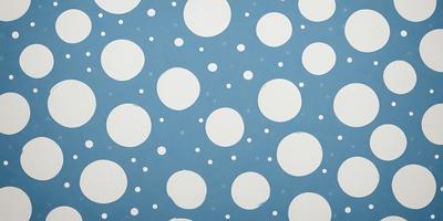 The primary subject of the image is a blue and white polka dot pattern. The setting is a white wall, and the visual style is a digital art or illustration. The dominant colors are blue and white, creating a calm and soothing atmosphere.