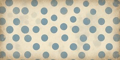 The primary subject of the image is a pattern of blue and white polka dots on a white background. The setting is a wall, and the visual style is a combination of a photo and a drawing. The colors and mood of the image are predominantly blue and white, creating a clean and simple aesthetic.