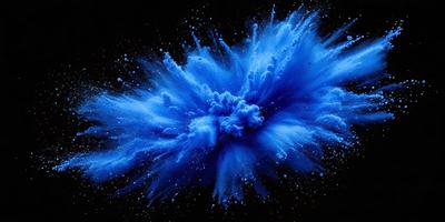 The primary subject of the image is a blue explosion, which appears to be a digital art or illustration. The setting is a black background, and the visual style gives the impression of a painting or a graphic design. The dominant colors in the image are blue and white, creating a vibrant and energetic atmosphere.