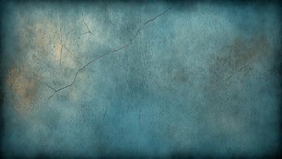 The primary subject of the image is a blue wall with a cracked and peeling paint surface. The setting is a room with a blue background. The visual style is a photo of the wall, showcasing the cracked paint and the overall atmosphere is one of wear and tear.