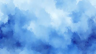 The primary subject of the image is a blue cloudy sky. The setting is a cloudy day with a blue sky, and the visual style is a painting or drawing. The colors and mood of the image are predominantly blue, creating a calm and serene atmosphere.