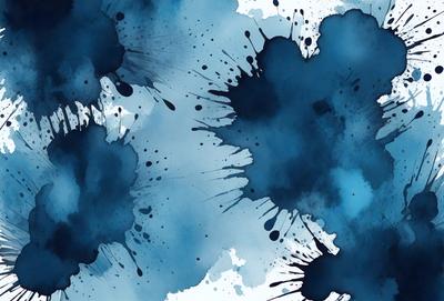 The primary subject of the image is a blue and white painting with a spotted pattern. The setting is a blue background, and the visual style appears to be a digital art or illustration. The dominant colors are blue and white, creating a calm and serene atmosphere.
