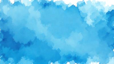 The primary subject of the image is a blue cloudy sky. The setting is a cloudy blue sky with a few white clouds. The visual style is a watercolor painting, giving the image a vibrant and artistic appearance. The dominant colors are blue and white, creating a serene and calming atmosphere.