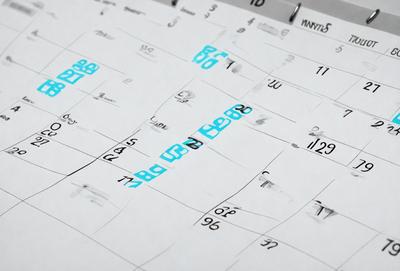 The primary subject of the image is a calendar with blue numbers. The setting is a white surface, and the visual style appears to be a hand-drawn illustration. The colors and mood of the image are predominantly white and blue, giving it a clean and organized appearance.