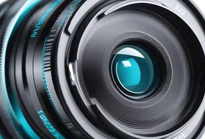 Primary subject: Camera lens
Setting/background: Black background
Visual style: Photo
Colors and mood: Blue and green