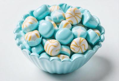 The primary subject of the image is a bowl filled with various candies, including marshmallows and other colorful sweets. The bowl is placed on a white surface, which serves as the setting for the scene. The visual style of the image is a close-up of the bowl, showcasing the candies and their colors. The overall atmosphere of the image is cheerful and inviting, as the bowl of candies is a popular treat for people of all ages.