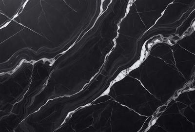 The primary subject of the image is a black and white marble pattern. The setting is a black and white marble wall, which serves as the background. The visual style is a close-up of the marble pattern, showcasing the intricate details of the design. The colors and mood of the image are predominantly black and white, giving it a classic and elegant appearance.