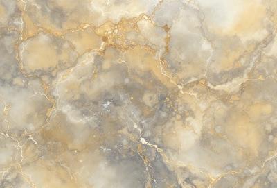 The primary subject of the image is a marble wall with a gold and white color scheme. The setting is a room with a marble floor, and the visual style is a close-up of the marble wall. The colors and mood of the image are elegant and sophisticated, with the gold and white tones creating a luxurious and refined atmosphere.
