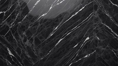 The primary subject of the image is a marble countertop with a black and white pattern. The setting is a kitchen, and the visual style is a close-up of the marble countertop. The dominant colors are black and white, creating a classic and elegant atmosphere.