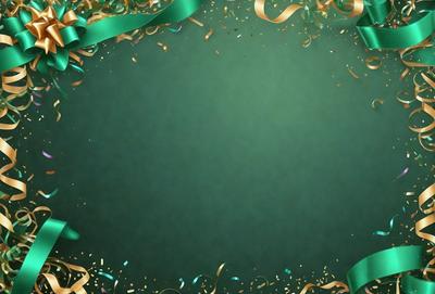 The primary subject of the image is a green background with gold and green decorations. The setting is a green table, and the visual style is a combination of photo and digital art. The colors and mood of the image are vibrant and festive, with the gold and green decorations adding a touch of elegance and sophistication.
