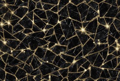 The primary subject of the image is a pattern of gold and black squares, which create a visually striking and intricate design. The setting is a black background, which contrasts with the gold squares, making them stand out even more. The visual style of the image is a combination of digital art and illustration, as it appears to be a carefully crafted design rather than a photo. The colors and mood of the image are predominantly black and gold, giving it a sophisticated and elegant appearance.