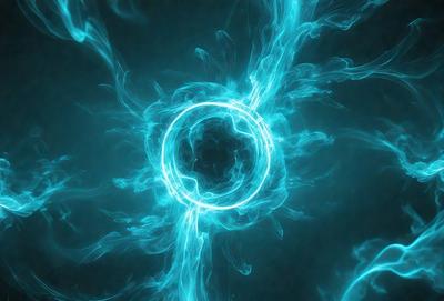 The primary subject of the image is a blue circle, which appears to be a swirling, flowing, or spiraling shape. The setting is a dark blue background, which contrasts with the bright blue circle. The visual style of the image is digital art, as it is a computer-generated or digitally created piece. The dominant colors in the image are blue, with the blue circle being the most prominent feature. The overall atmosphere of the image is dynamic and visually striking.