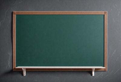 The primary subject of the image is a green chalkboard with a wooden frame. The setting is a room with a gray background. The visual style is a photo of the chalkboard. The dominant colors are green and gray, creating a calm and focused atmosphere.