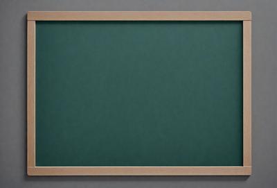 The primary subject of the image is a green chalkboard with a wooden frame. The setting is a white wall, and the visual style is a photo. The dominant colors are green and white, creating a clean and simple atmosphere.