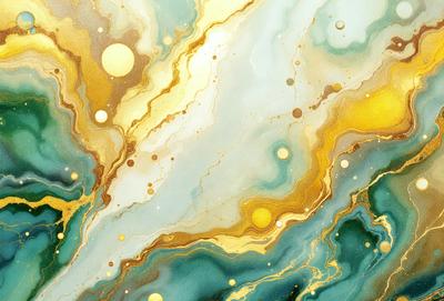 The primary subject of the image is a painting featuring a blue and gold color scheme. The setting is a canvas, and the visual style appears to be a mix of digital art and illustration. The painting showcases a variety of colors and mood, creating a vibrant and lively atmosphere.