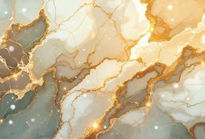 The primary subject of the image is a marble wall with a gold and white color scheme. The setting is a room with a gold and white marble wall, which serves as the background. The visual style is a combination of photo and digital art, creating a unique and eye-catching design. The colors and mood of the image are warm and luxurious, evoking a sense of sophistication and elegance.