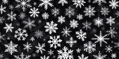 The primary subject of the image is a pattern of white snowflakes. The setting is a black background, which contrasts with the white snowflakes. The visual style is a combination of digital art and illustration, creating a unique and eye-catching design. The dominant colors are white and black, giving the image a clean and minimalist appearance. The overall atmosphere is calm and serene, as the snowflakes are the main focus of the image.
