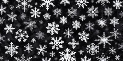 The primary subject of the image is a pattern of white snowflakes. The setting is a black background, which contrasts with the white snowflakes. The visual style is a combination of digital art and illustration, creating a unique and eye-catching design. The dominant colors are white and black, giving the image a clean and minimalist appearance. The overall atmosphere is calm and serene, as the snowflakes are the main focus of the image.