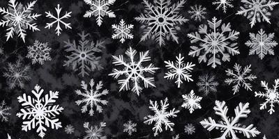 The primary subject of the image is a pattern of white snowflakes. The setting is a black background, which contrasts with the white snowflakes. The visual style is a combination of digital art and illustration, creating a unique and eye-catching design. The dominant colors are white and black, giving the image a clean and minimalist appearance. The overall atmosphere is calm and serene, as the snowflakes are the main focus of the image.