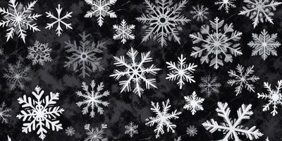 The primary subject of the image is a pattern of white snowflakes. The setting is a black background, which contrasts with the white snowflakes. The visual style is a combination of digital art and illustration, creating a unique and eye-catching design. The dominant colors are white and black, giving the image a clean and minimalist appearance. The overall atmosphere is calm and serene, as the snowflakes are the main focus of the image.