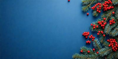 The primary subject of the image is a close-up of a blue background with a few red berries scattered across it. The setting is a blue surface, possibly a wall or a table, with the berries as the main focus. The visual style appears to be a close-up of the berries on the blue surface, creating a simple and visually appealing composition. The colors and mood of the image are predominantly blue and red, with the red berries adding a touch of warmth and vibrancy to