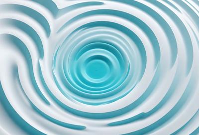 The primary subject of the image is a blue spiral, which appears to be a swirl or a vortex. The setting is a white background, which contrasts with the blue spiral. The visual style is a combination of a photo and a digital art, illustration, or drawing. The dominant colors are blue and white, creating a sense of depth and movement in the image.