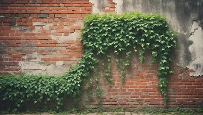 Primary subject: Green ivy growing on a brick wall.

Setting/background: A brick wall with a green ivy growing on it.

Visual style: A photo of the green ivy growing on the brick wall.

Colors and mood: The green ivy and brick wall create a natural and earthy atmosphere.