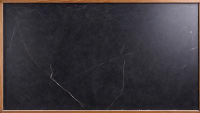The primary subject of the image is a chalkboard with a black background. The setting is a wooden frame, and the visual style is a photo. The colors and mood of the image are dark and moody, with the black chalkboard and wooden frame creating a dramatic atmosphere.