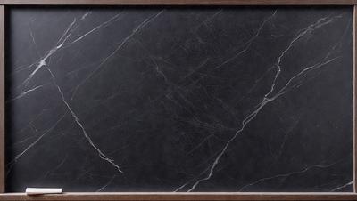 The primary subject of the image is a marble-textured surface, which appears to be a black marble countertop. The setting is a room with a wooden frame surrounding the countertop. The visual style is a close-up of the marble surface, showcasing its texture and details. The colors and mood of the image are predominantly dark, with the black marble countertop being the main focal point.