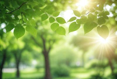 Primary subject: Leaves
Setting/background: A park with green grass and trees
Visual style: Photo
Colors and mood: Green and serene