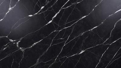 The primary subject of the image is a black and white marble pattern. The setting is a black background, and the visual style is a close-up of the marble pattern. The colors and mood of the image are predominantly black and white, creating a classic and elegant atmosphere.