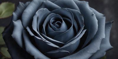 The primary subject of the image is a single blue rose. The setting is a dark background, which contrasts with the vibrant blue color of the rose. The visual style is a close-up of the rose, showcasing its details. The colors and mood of the image are predominantly dark and moody, with the blue rose standing out as the focal point.