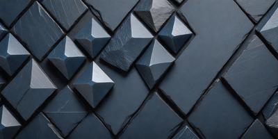 The primary subject of the image is a blue, geometric pattern with a black background. The pattern consists of various shapes, including triangles and squares, arranged in a visually appealing manner. The setting is a black background, which contrasts with the blue geometric pattern, creating a striking visual effect. The visual style of the image is a combination of digital art and illustration, showcasing the artist's creativity and skill in designing intricate patterns. The colors and mood of the image are predominantly dark and mo