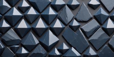 The primary subject of the image is a collection of blue triangular shapes, which are arranged in a pattern. The setting is a gray background, and the visual style appears to be a combination of digital art and illustration. The dominant colors are blue and gray, creating a calm and soothing atmosphere.