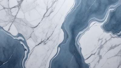 The primary subject of the image is a marble countertop with a blue and white pattern. The setting is a kitchen, and the visual style is a photo. The countertop has a blue and white marble pattern, and the overall atmosphere is elegant and sophisticated.