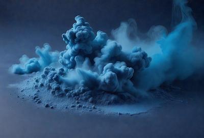 The primary subject of the image is a blue cloud, which is the main object, scene, or focus of the image. The setting or background is a dark blue surface, which adds to the overall atmosphere. The visual style of the image is a digital art or illustration, as it appears to be a computer-generated or digitally created scene. The colors and mood of the image are predominantly dark blue and moody, with the blue cloud being the main source of color and visual interest.
