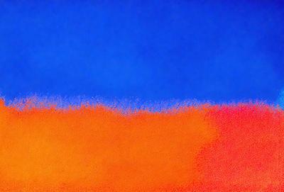 The primary subject of the image is a vibrant orange sky, which creates a warm and inviting atmosphere. The setting is a blue background, which contrasts with the orange sky, adding depth and visual interest to the scene. The visual style of the image is a combination of photo and digital art, as it captures the vivid colors and dynamic sky. The colors and mood of the image are predominantly orange and blue, with the orange sky evoking a sense of warmth and energy, while the blue background provides a
