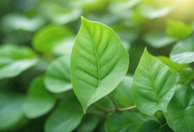 The primary subject of the image is a leaf, which is the main object, scene, or focus of the image. The leaf is green and is situated in a setting with other green leaves. The visual style of the image is a photo, capturing the natural beauty of the leaf in its environment. The colors and mood of the image are predominantly green, creating a serene and natural atmosphere.