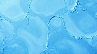 The primary subject of the image is a blue surface with a pattern of bubbles or holes. The setting appears to be a blue ocean or a blue-tinted room. The visual style of the image is a close-up of the blue surface, which gives a sense of depth and texture. The dominant colors in the image are blue and white, creating a calm and serene atmosphere.