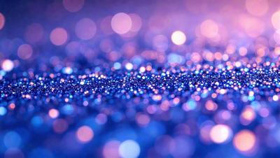 The primary subject of the image is a blue background with a pattern of glittering, shiny, and sparkling lights. The setting appears to be a dark room, and the visual style is a combination of a photo and digital art. The colors and mood of the image are predominantly blue, with a sense of depth and a captivating, eye-catching effect created by the glittering lights.