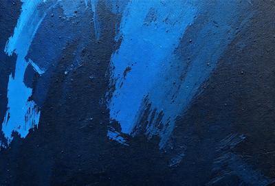 The primary subject of the image is a blue painting on a black background. The painting features a blue color, which dominates the scene. The setting is a canvas, and the visual style appears to be a painting or drawing. The colors and mood of the image are predominantly blue, creating a calm and serene atmosphere.