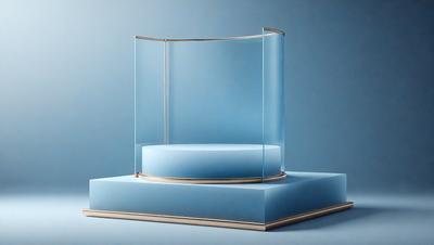 The primary subject of the image is a blue, circular, glass-enclosed structure. The setting is a blue background, which creates a striking contrast with the blue glass. The visual style is a photo, capturing the unique design of the circular structure. The colors and mood of the image are predominantly blue, giving it a calm and serene atmosphere.