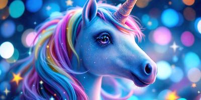 Primary subject: A unicorn with a blue mane and a purple body.

Setting/background: The unicorn is standing in front of a blue and purple background.

Visual style: The image is a digital art or illustration of a unicorn.

Colors and mood: The dominant colors are blue and purple, creating a calm and serene atmosphere.